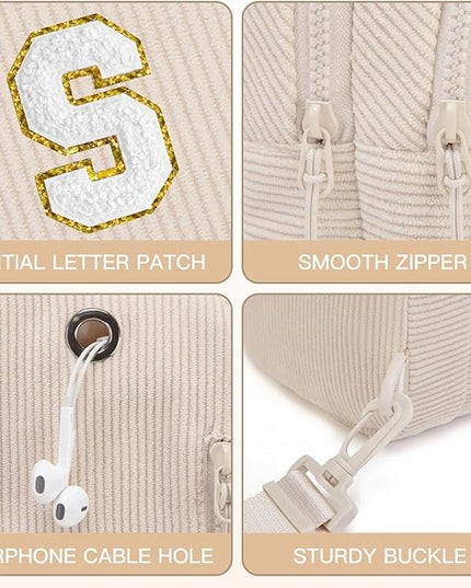 Viverte Small Corduroy Sling Bag Initial Crossbody Bag Fanny Pack for Girls Personalized Birthday Gifts for Teen Girls Gifts