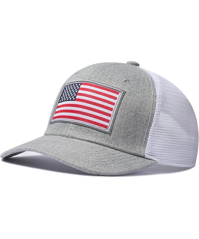 AURR American Flag Trucker Hat, Patriotic Baseball Cap for Men & Women, Breathable Mesh Adjustable Snapback, USA Flag Patch
