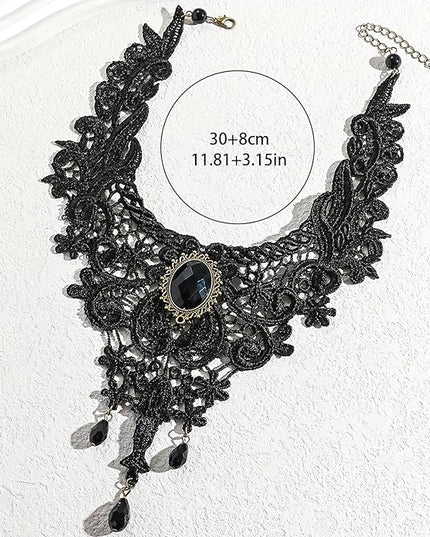 Fesciory Black Necklaces for Women, Adjustable Layered Velvet Leather Lace Collar Necklace, Goth Jewelry Gifts.