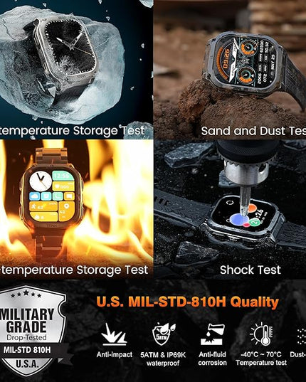 AMAZTIM Smart Watch, 60 Days Extra-Long Battery, 5ATM Waterproof Swimming Diving, Full Metal Military Grade, Answer/Make Call, 2" AMOLED Display, Health Monitor Compatible for iPhone and Android