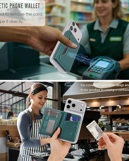 ASAPDOS for MagSafe Wallet,Magnetic Card Holder RFID Blocking Wallet with 5 Card Slots & Cash Pocket for iPhone 17/16/ 15/14/ 13/12/ Pro/Max/Plus/Air Blue Green