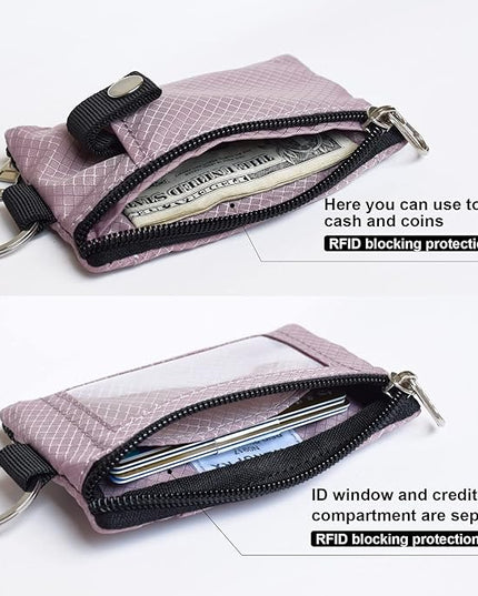 Minimalist RFID Blocking Small Wallet with ID Window,WaterResistant Zip Id Case Wallet with Lanyard Keychain for Cards,Cash,Travel,Women,Men