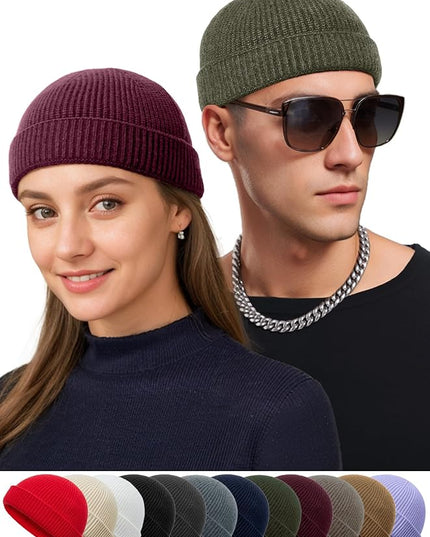 vidsel Thin Wool Fisherman Beanie Hat for Men Women Fall Winter,Short Knit Cuffed Fashion Trawler Skull Cap,Watch Cap