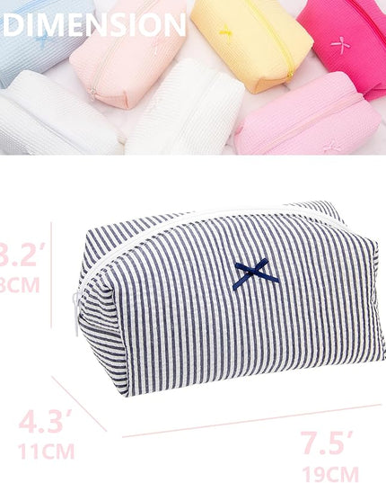 PAZIMIIK Cozy Makeup Bag Small Aesthetic Travel Zipper Cosmetic Pouch for Women Make Up Beauty Accessories Brushes, Stripe Navy Blue
