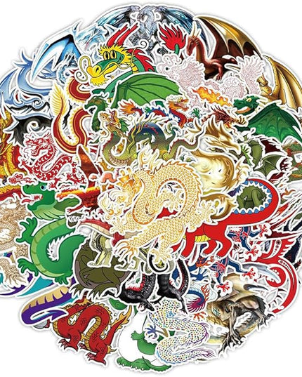 Dragon Stickers for Girls Teens Boys|50Pcs|Trendy Vinyl Waterproof Stickers for Waterbottle Laptop Computer Luggage Notebook Phone Tablet Flasks Bike Scrapbook,Cartoon Decals Pack(Dragon-50Pcs)