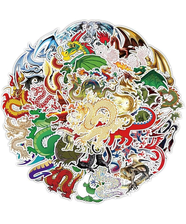 Dragon Stickers for Girls Teens Boys|50Pcs|Trendy Vinyl Waterproof Stickers for Waterbottle Laptop Computer Luggage Notebook Phone Tablet Flasks Bike Scrapbook,Cartoon Decals Pack(Dragon-50Pcs)