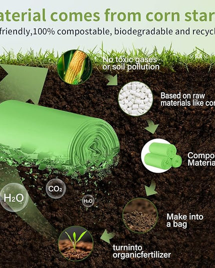 Compostable Trash Bags 2.6 Gallon 100 Counts Compost Small Garbage Bag for Kitchen Bathroom BPI Certified, Green