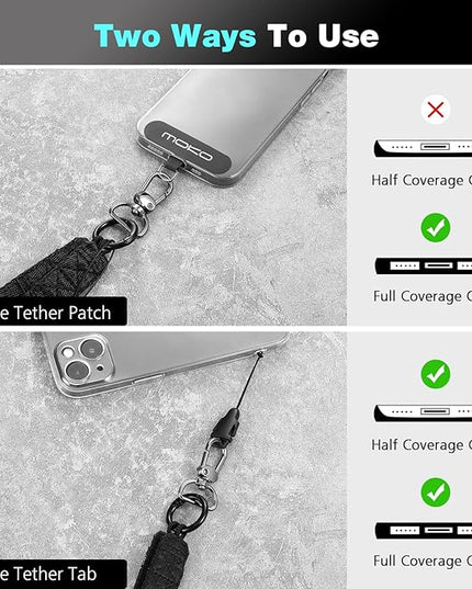 MoKo Universal Phone Lanyard, Nylon Adjustable Cell Phone Crossbody Strap Detachable Women & Men Cellphone Lanyards Around the Neck with Patches for iPhone, Most Smartphones, Black