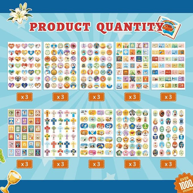 1000 PCS Bible Verse Jesus Stickers for Kids, Christian Faith Stickers for Laptop, Phone Cases, Scrapbook, Christian Easter Gifts for Kids Adults