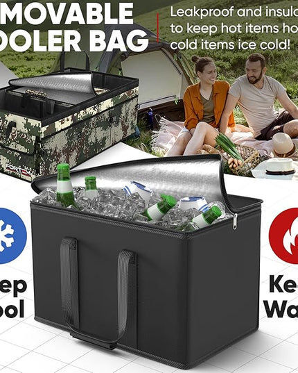 FORTEM Trunk Organizer with Cooler For SUV Car Trunk, Foldable Storage, Car Accessories for Women Men, Collapsible Bag, Perfect Christmas Gifts, 600D Oxford, Non Slip Bottom, Straps, Soft Cover (105L)