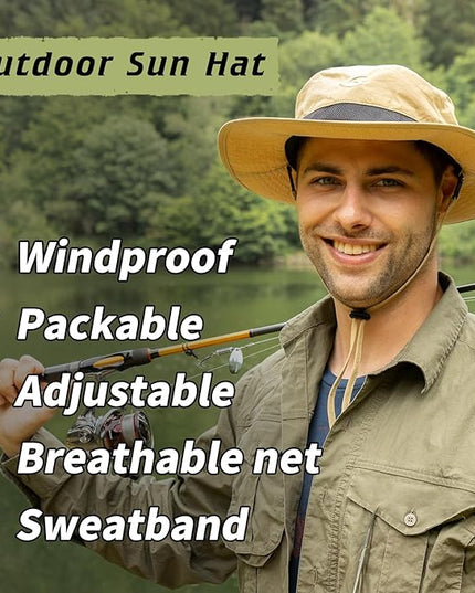 Oversized XL XXL Waterproof Sun Hat for Big Heads Mesh Bucket Hat Wide Brim Adjustable Packable Hiking Beach Fishing