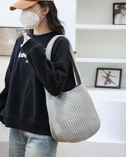 ENBEI Women's Crochet Tote Bag Knit Shoulder bag,Aesthetic Bag,Cute Eco-Friendly Tote for Travel,Daily Use,Gift Box Packaging
