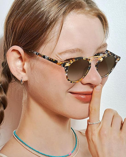 CARFIA Small Face Acetate Polarized Sunglasses for Women UV Protection, Retro Double Bridge Eyewears Metal Brow Round Sunnies