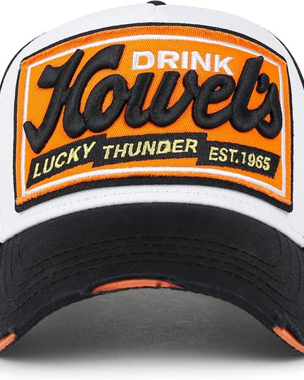 ililily Premium Howels Embroidery Vintage Baseball Cap Distressed Trucker Hat