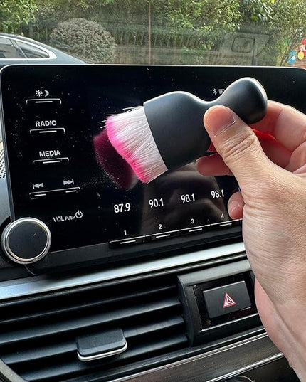 Car Detailing Brush, Soft Bristle Cleaning Brush, Scratch-Free Auto Duster Tool for Dashboard, Air Vents, Leather & Interior Cleaning (Black&Rose)