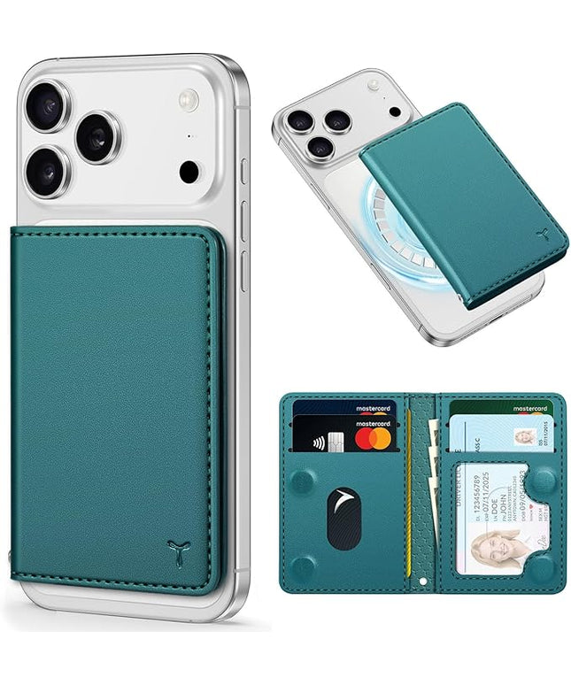 TUCCH for Magsafe Wallet with 6 Card Holders, RFID Blocking [Clear ID Window] PU Leather Folio Magnetic Phone Wallet for iPhone 17/16/15/14/13/12/Plus/Air/Pro/Pro Max Series, Teal Green