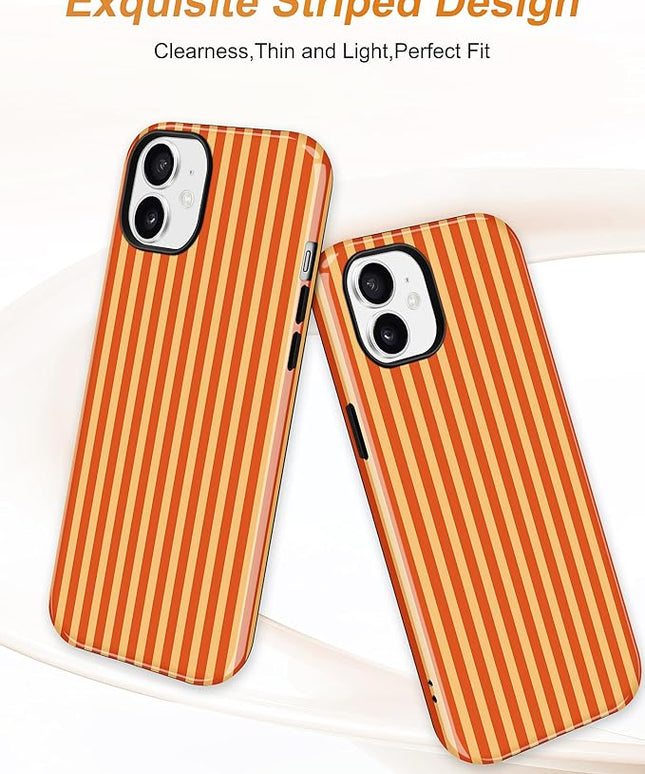 Jusy Compatible with MagSafe Striped Phone Case for iPhone 11, Cute Aesthetic Magnetic Soft TPU and Hard PC Protective Phone Cover for Women Girls（Shiny） - Orange