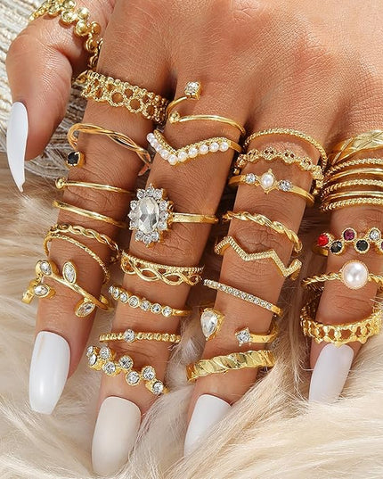 KISS WIFE Goldenen Silvery Black Kunckle Rings Set for Women, Dainty Simple Trendy Cute Stackable Finger Rings Pack, Perfect for Stacking Layering on Thumb and Knuckle, Mixed Size, Jewelry Gift