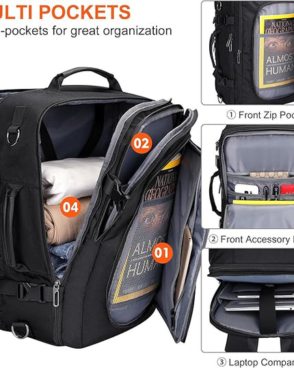 PIJUSHI Travel Backpack for Women Men Flight Approved Carry on Bag 16 inch Laptop Personal Item Daypack with Shoe Compartment(PE038 Black)