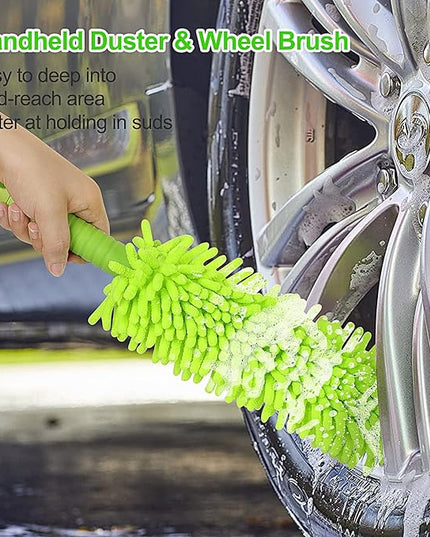 Wontolf 62'' Car Wash Brush With Long Handle - Chenille Microfiber Mop Mitt, Cleaning Kit, Windshield Window Squeegee, Duster, Microfiber Towels, Wheel Tire Brush for Cars, RV, Truck, Boat