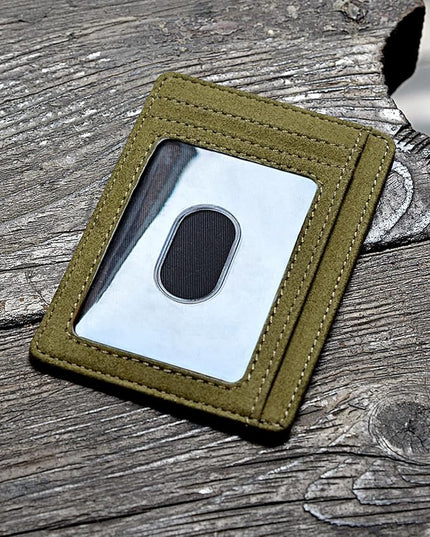 Buffway Slim Minimalist Front Pocket RFID Blocking Leather Wallets for Men and Women - At Sahara Desert Green