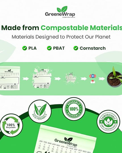 Compostable Sandwich Size Zip Bags 25 Count Extra Thick 2 mil Resealable, Leak-Proof, Freezer Safe Disposable Food Storage Bags, BPI and OK Compost Home Certified, ASTM D6400