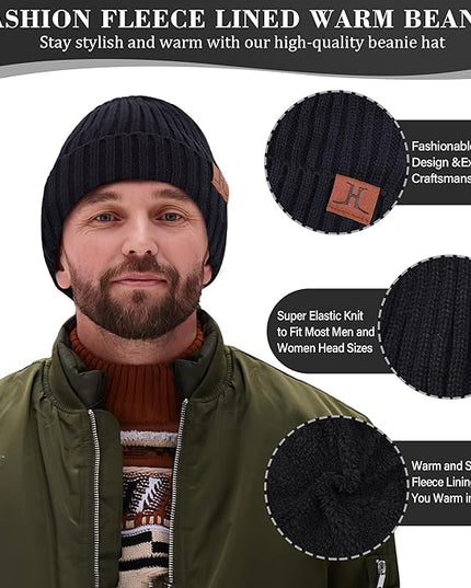 FZ FANTASTIC ZONE Mens Winter Knit Hat Beanie Long Neck Scarf Touchscreen Gloves Set Fleece Skull Caps Gifts for Men Women