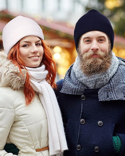 SATINIOR 12 Pieces Winter Beanie Hats Bulk for Homeless Knitted Cuffed Skull Caps Unisex Knit Hat Cozy Cold Weather Warm Beanie for Men Women Christmas Gifts, 12 Colors