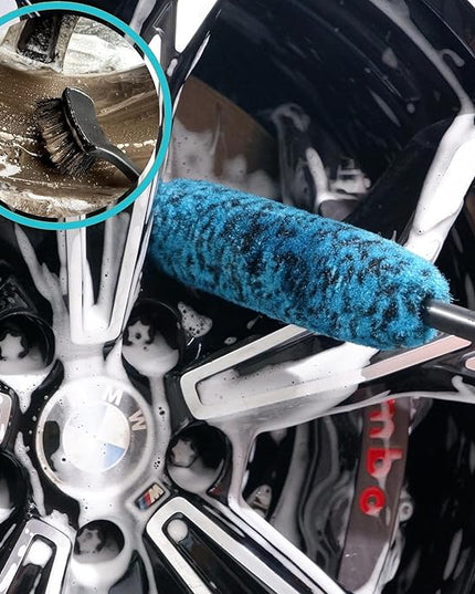 PRO Choice 4 Pack Long Handle Wheel Brush Kit for Cleaning Wheel and Tire- 2X Soft Wheel Cleaning Brush, Detailing Brush and Stiff Tire Brush