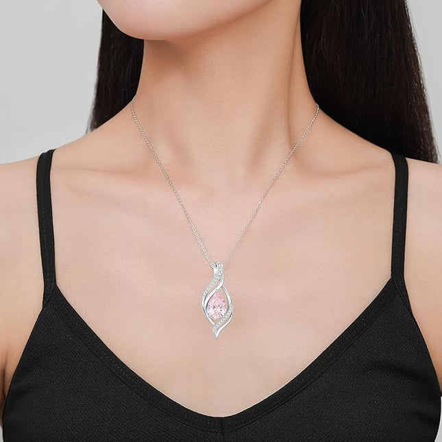 Birthstone Necklace gift for Women S925 Sterling Silver Teardrop with Cubic Zirconia- Birthday Jewelry gift for her, Girlfriend, Wife, Mom on Birthday, Anniversary