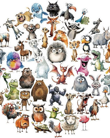 50 Pcs Funny Quirky Crazy Animal Stickers for Kids Teacher Water Bottle Laptop Phone Case Kindle Suitcase Scrapbook Diary Notebook Craft, Waterproof Vinyl Sticker Decal
