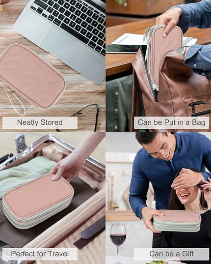 FYY Electronic Organizer, Travel Cable Organizer Bag Pouch Electronic Accessories Carry Case Portable Waterproof Double Layers All-in-One Storage Bag for Cable, Cord, Charger, Phone, Pink Pattern