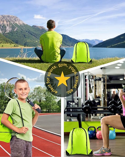 KUUQA 50Pcs Fluorescent green Drawstring Backpack Bulk Drawstring Bags String Bags Storage Bags Gym Backpack for Sport Gym Traveling
