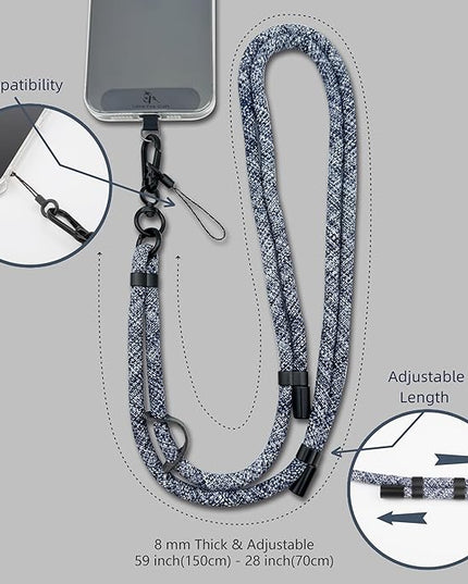Adjustable Cell Phone Lanyard Crossbody Smartphone Strap Soft Rope Phone Lanyard for Around the Neck Holder (Camo Blue)