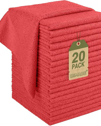 Microfiber Cleaning Cloth, 20 Pack Reusable Microfiber Towels for Cars Lint Free Cleaning Shop Towel Rags for Home Kitchen Automotive Bar Mechanic Restaurant Garage, 11.5"x 11.5", Red