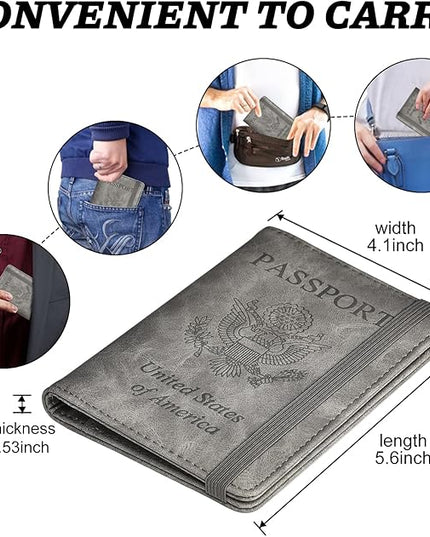 HerriaT Passport and Vaccine Card Holder Combo,Cover Case with CDC Vaccination Card Slot, Leather Travel Documents Organizer Protector, with RFID Blocking, for Women and Men