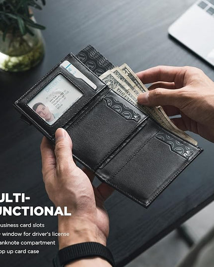 VULKIT Pop up Card Wallet Minimalist Cash Wallets RFID Blocking Leather Smart Credit Card Holder with ID window for Men