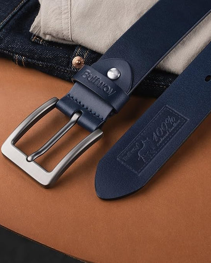 Buffway Men’s Full Grain Leather Belt – Solid One-Piece Leather, 1.5” Wide for Jeans & Business Casual, Gift Box Included