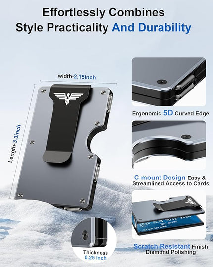 Lenvoten Extra Durable Hinged Minimalist Wallet for Men | Slim Metal RFID Blocking Wallet | Credit Card Holder & Money Clip Holds 20 Cards | Premium Scratch-Resistant Finish | Ideal Gift for Men
