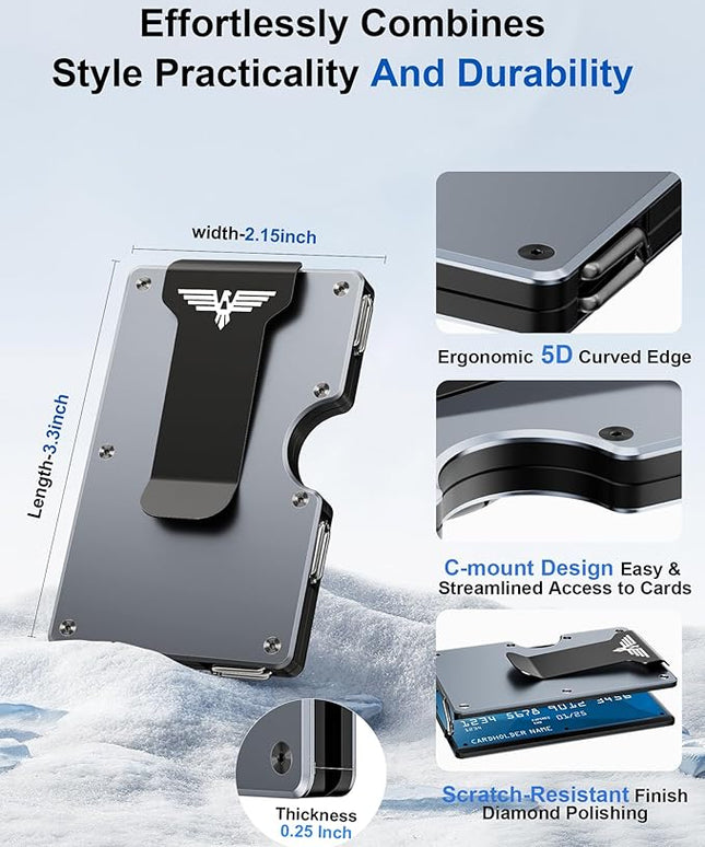 Lenvoten Extra Durable Hinged Minimalist Wallet for Men | Slim Metal RFID Blocking Wallet | Credit Card Holder & Money Clip Holds 20 Cards | Premium Scratch-Resistant Finish | Ideal Gift for Men