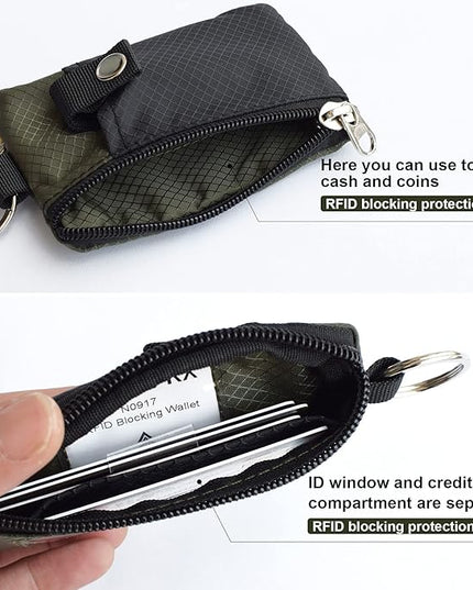 Minimalist RFID Blocking Small Wallet with ID Window,WaterResistant Zip Id Case Wallet with Lanyard Keychain for Cards,Cash,Travel,Women,Men