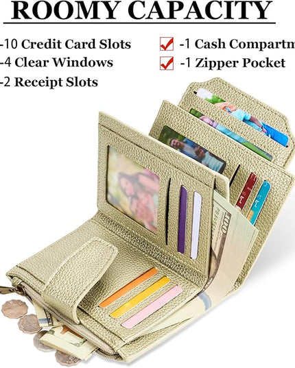 Airkit Small Wallet Women RFID Blocking Soft Leather Bifold Compact Card Holder Wallet for Women with Zipper Coin Pocket 4 ID Window