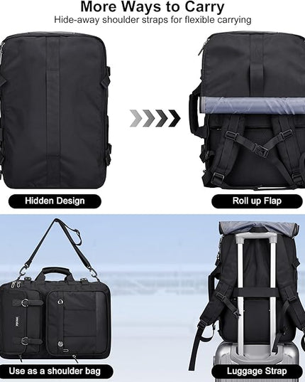 PIJUSHI Travel Backpack for Women Men Carry on Luggage Backpack Convertible Large Laptop Duffel Bag for Airplanes(PE049 Black)