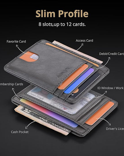 Buffway Slim Minimalist Front Pocket RFID Blocking Leather Wallets for Men and Women - Alaska Grey