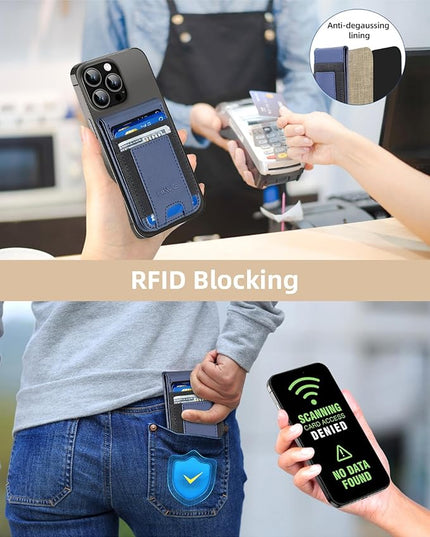 HiWe for MagSafe Wallet Stand with Find My, Anti-Lost Strongest Magnetic Wallet for iPhone 17/16/15/14/13/12 Series, 9 Cards Holder, Leather RFID, Navy Blue