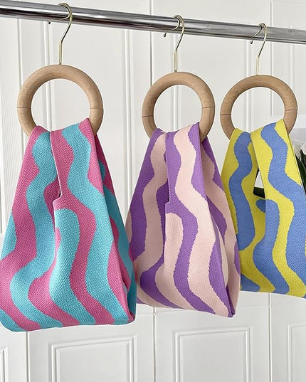 Women's Wrist Knot Tote Bag Small Crochet Wristlet Handbag Aesthetic Cute Knit Purse (Very Small Size)