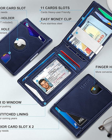 miyozi Airtag Wallet for Men,with Money Clip 11 Cards Slim Front Pocket Leather RFID Blocking Wallet with Gift Box