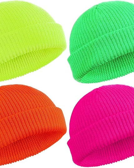 SATINIOR 4 Pieces Trawler Beanie Watch Hat Roll up Edge Skullcap Fisherman Beanie Unisex