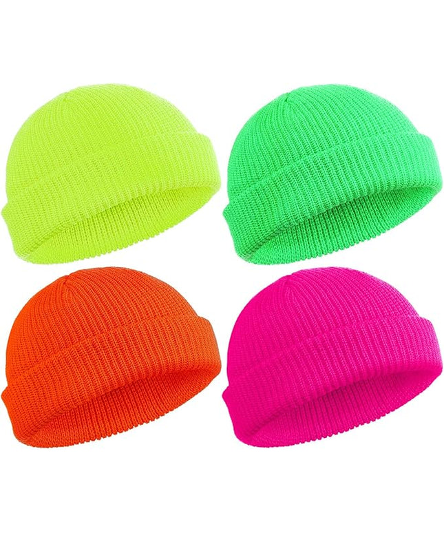 SATINIOR 4 Pieces Trawler Beanie Watch Hat Roll up Edge Skullcap Fisherman Beanie Unisex