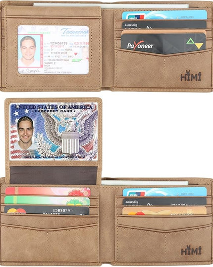 Wallet for Men-Genuine Leather RFID Blocking Bifold Stylish Wallet With 2 ID Window